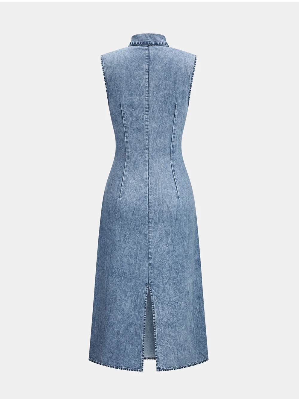 Commense Blue Denim Tie-Neck Midi Dress XS | Quiet Luxury Denim Dress - Picture 4 of 7